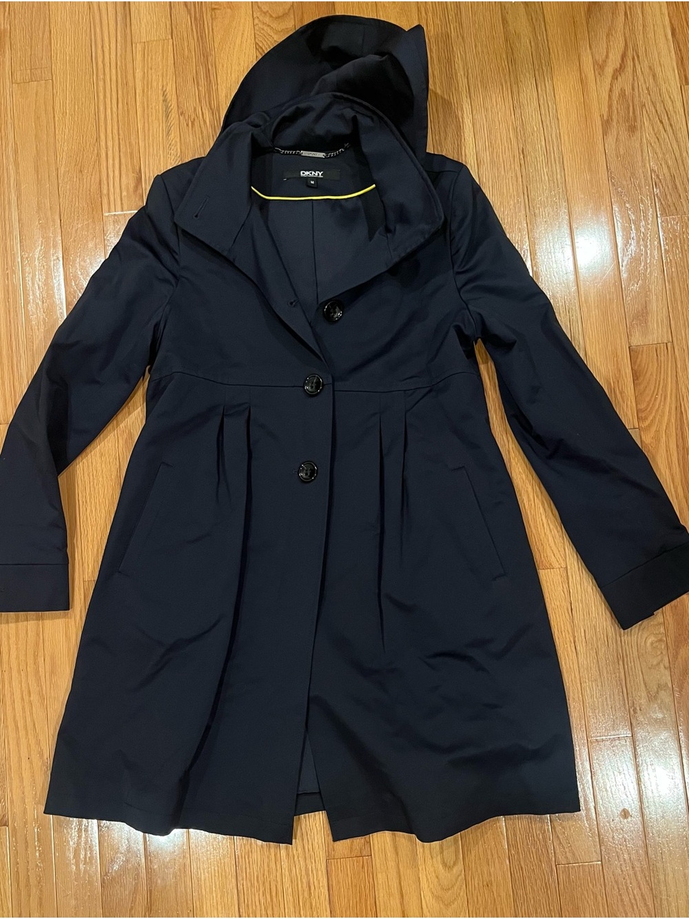 DKNY Navy Hooded Pleated Trench Coat